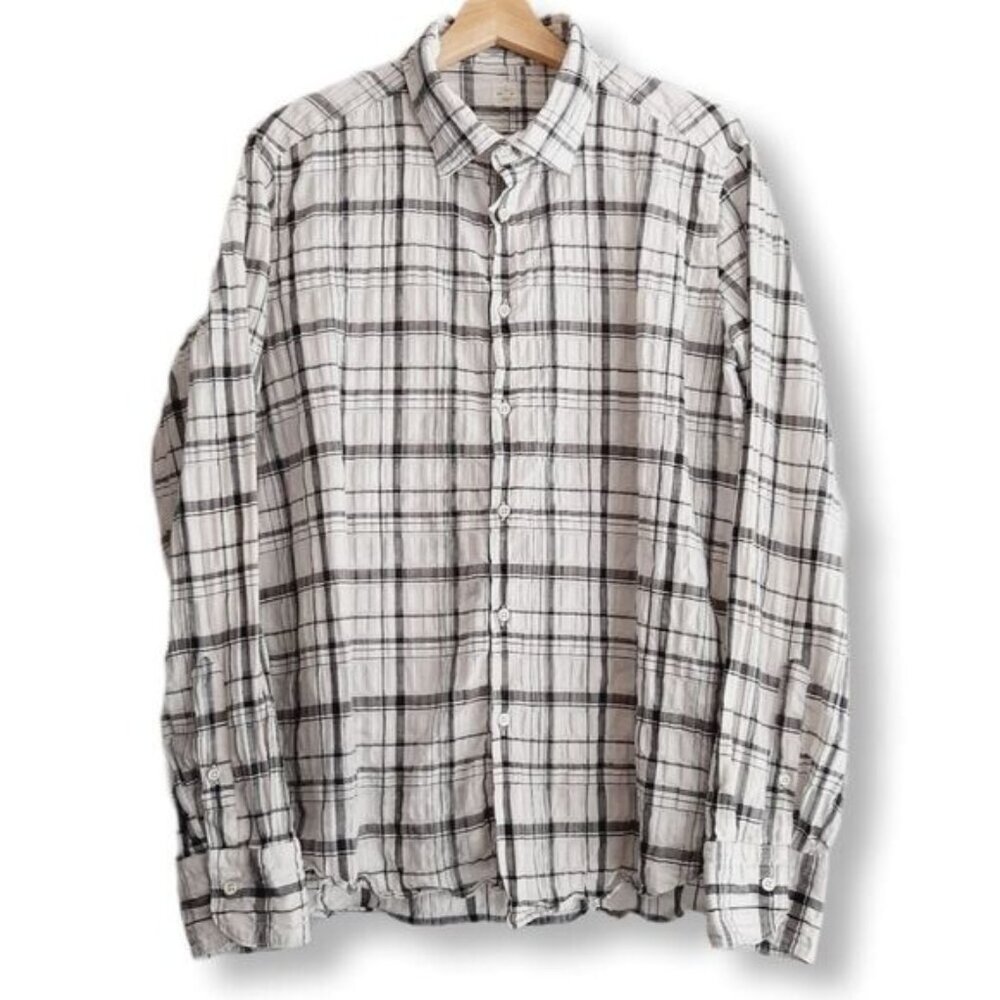 GMF 965 Seeksucker Plaid Button Down Casual Shirt Men's Sz L
